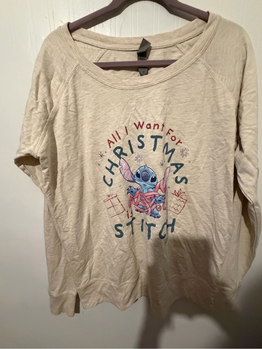 Womens Christmas Stitch Graphic Tee - Cream XL
